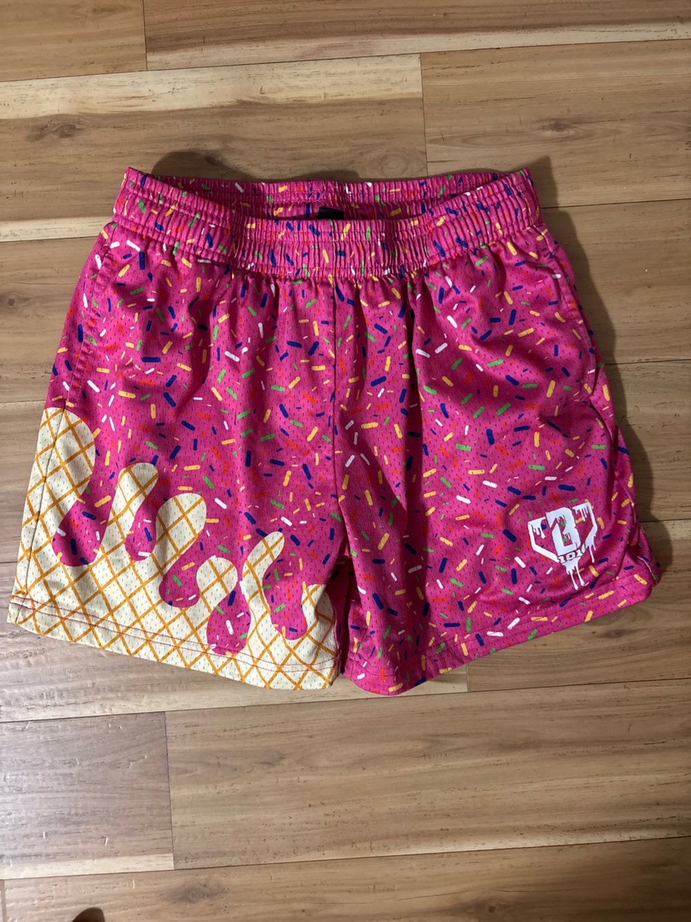 Authentic Baseball Lifestyle 101 Pink Ice Cream Sprinkles Print Shorts YXL